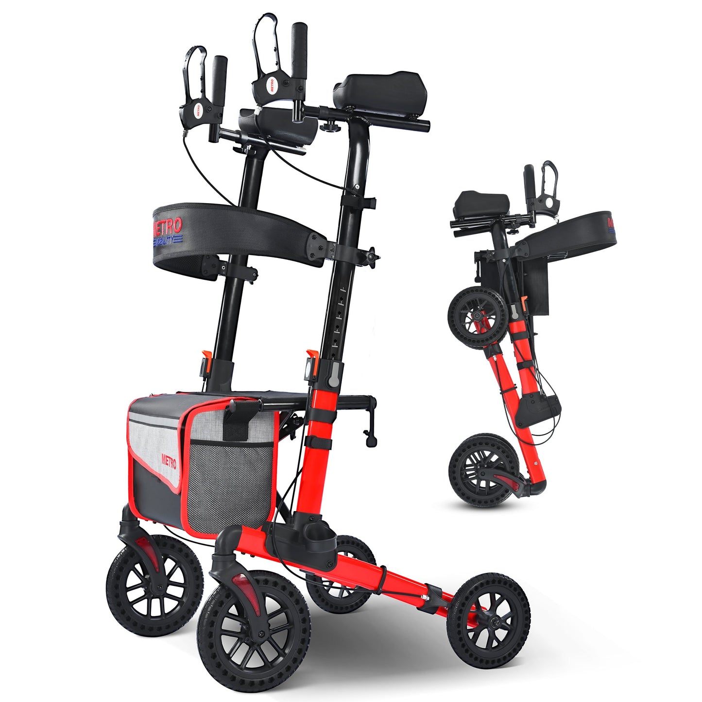 Metro Mobility M905BU Folding Rollator Walker with Seat – All-Terrain Wheels, 300 lb Capacity