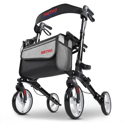 Metro Mobility – Foldable with Seat, 8" All-Terrain Wheels, Stable & Durable, 300 lb Capacity