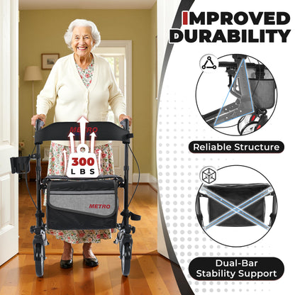 Metro Mobility – Foldable with Seat, 8" All-Terrain Wheels, Stable & Durable, 300 lb Capacity