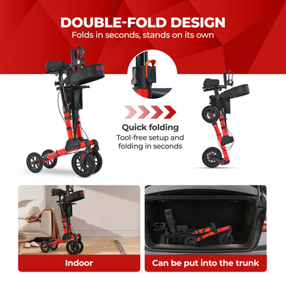Metro Mobility M905BU Folding Rollator Walker with Seat – All-Terrain Wheels, 300 lb Capacity