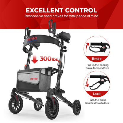 Metro Mobility M905BU Folding Rollator Walker with Seat – All-Terrain Wheels, 300 lb Capacity