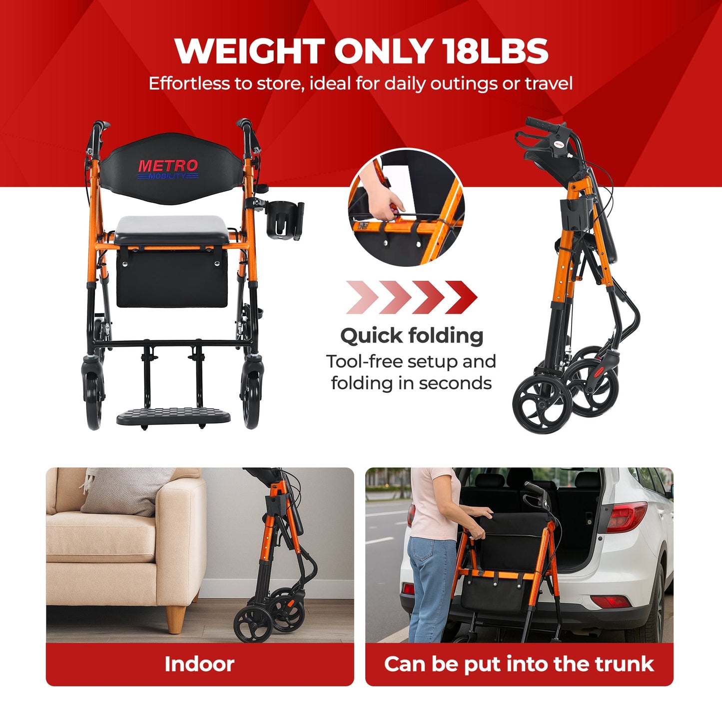 Metro Mobility M913P 2-in-1 Rollator and Transport Wheelchair