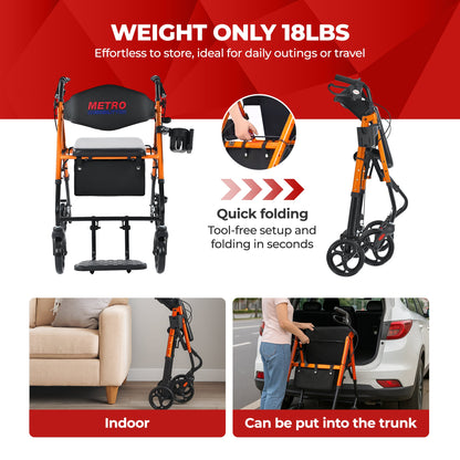 Metro Mobility M913P 2-in-1 Rollator and Transport Wheelchair