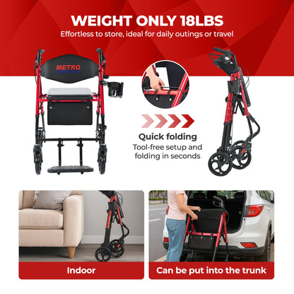 Metro Mobility M913P 2-in-1 Rollator and Transport Wheelchair