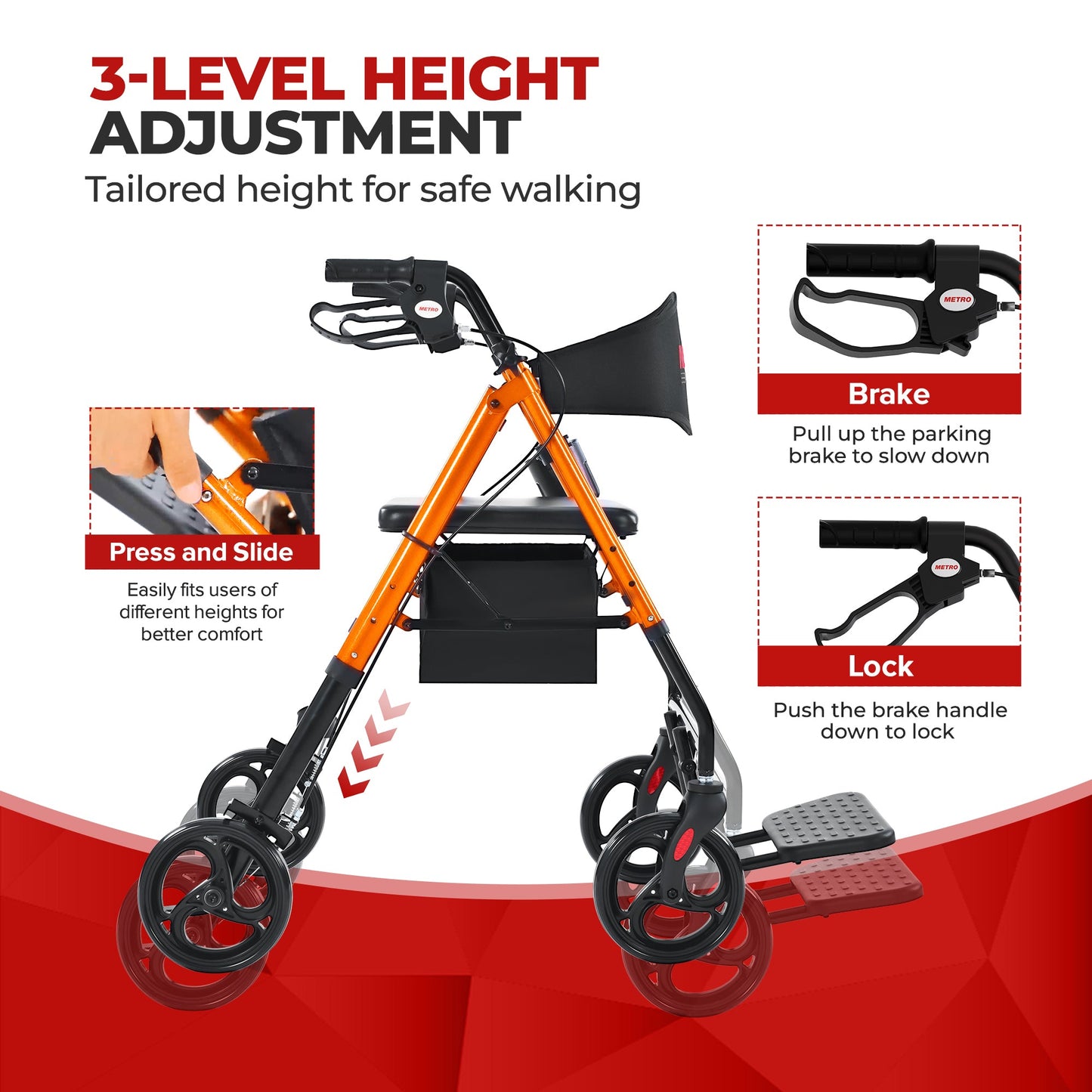 Metro Mobility M913P 2-in-1 Rollator and Transport Wheelchair
