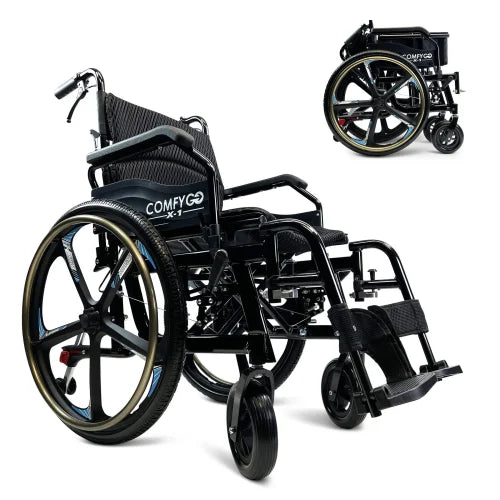 ComfyGo X-1 Manual Wheelchair Lightweight Folding with Quick-Detach Wheels For Easy Car Transport