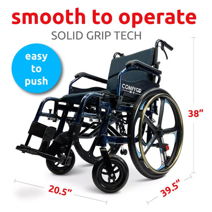 ComfyGo X-1 Manual Wheelchair Lightweight Folding with Quick-Detach Wheels For Easy Car Transport