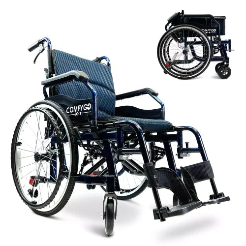 ComfyGo X-1 Manual Wheelchair Lightweight Folding with Quick-Detach Wheels For Easy Car Transport