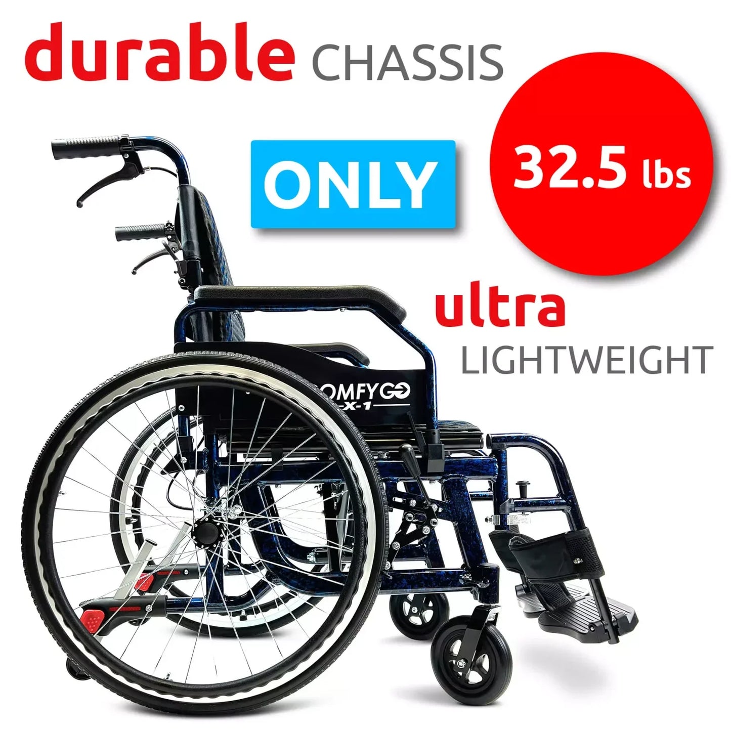 ComfyGo X-1 Manual Wheelchair Lightweight Folding with Quick-Detach Wheels For Easy Car Transport