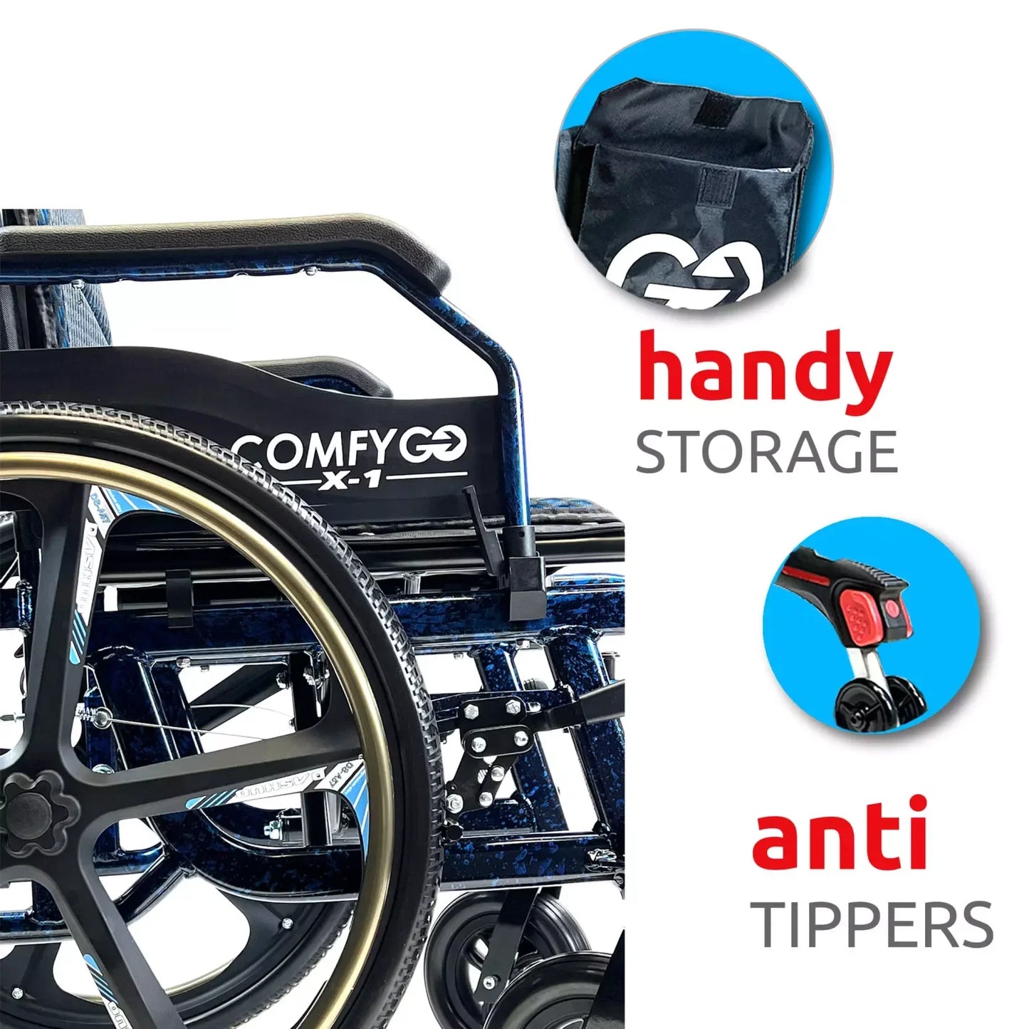ComfyGo X-1 Manual Wheelchair Lightweight Folding with Quick-Detach Wheels For Easy Car Transport