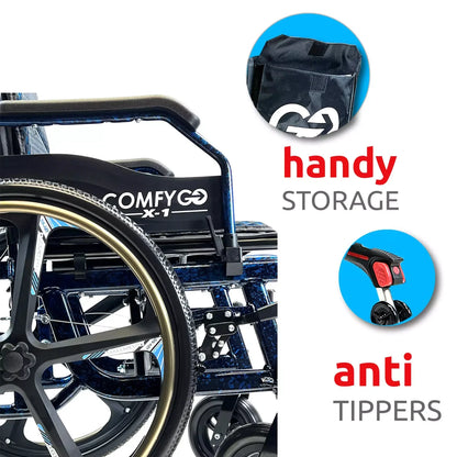 ComfyGo X-1 Manual Wheelchair Lightweight Folding with Quick-Detach Wheels For Easy Car Transport