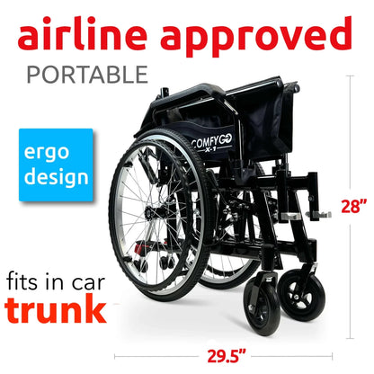 ComfyGo X-1 Manual Wheelchair Lightweight Folding with Quick-Detach Wheels For Easy Car Transport