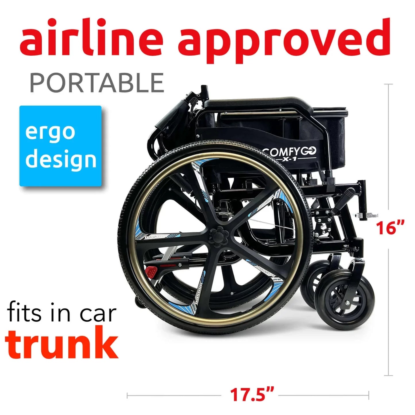 ComfyGo X-1 Manual Wheelchair Lightweight Folding with Quick-Detach Wheels For Easy Car Transport