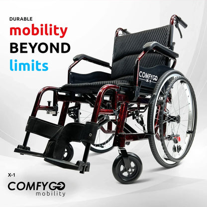 ComfyGo X-1 Manual Wheelchair Lightweight Folding with Quick-Detach Wheels For Easy Car Transport